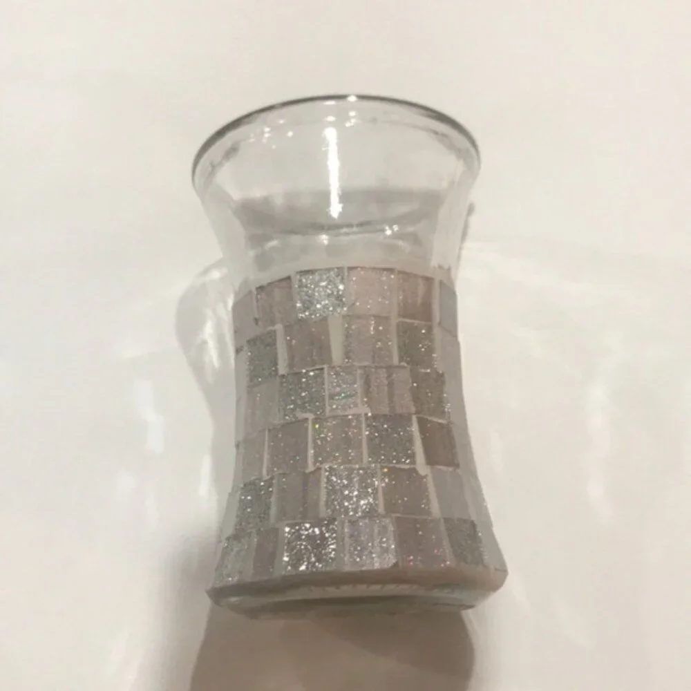 🪞✨ Iridescent Silver & Grey Mosaic Glass Toothbrush Holder
